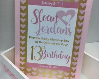 1st Birthday Time Capusule Keepsake box - CUSTOM Designed for Girls