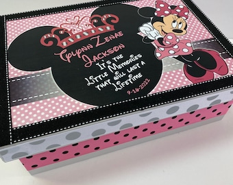 Silver and Pink  Minnie 1st Birthday Time Capusule Keepsake box -