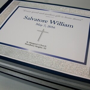 Boy Baptism/Christening with cross Keepsake Box Navy and Gray and Silver image 5