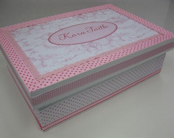 Girl's Personalized Keepsake Box- Pink Toile  and Gingham