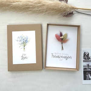 Trauzeugin fragen Geschenk - Antrag Trauzeugin Hochzeit - personalisierte Geschenkschachtel - Trockenblumen & Karte - beste Freundin - Foto