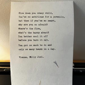 "Personalisierte, maschinengeschriebene Notiz - Gedicht / Wandkunst / Hochzeitsgelübde / ""Notiz zu sagen""."