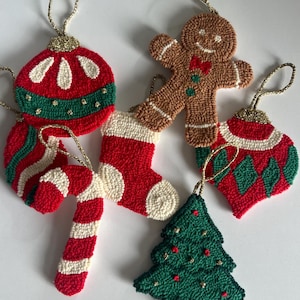 Handmade Punch Needle Christmas Ornament, Holiday Bauble Decor, Xmas Gift