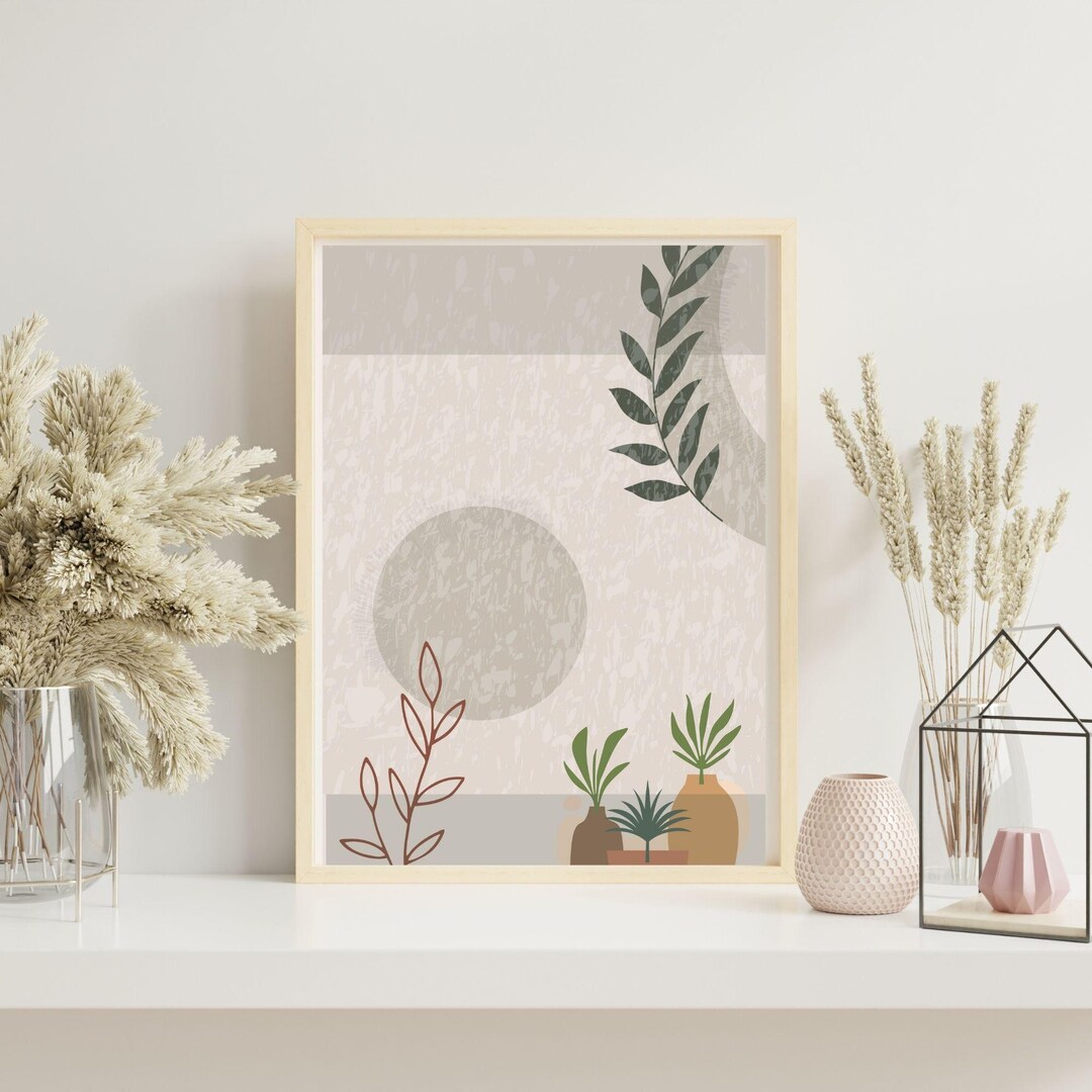 Boho Botanical Print, Mid Century Modern Terracotta Wall Art (digital ...