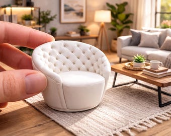 1:12 Scale Tufted Barrel Armchair – Miniature Modern Round (Digital Download)