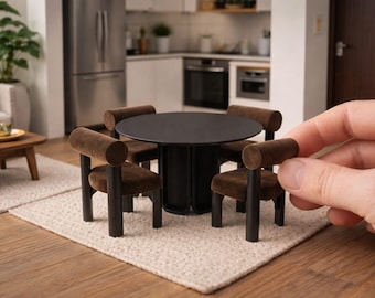 STL File-1:12 Scale Modern Table and Chair Set / Couch - Miniature Dollhouse Furniture