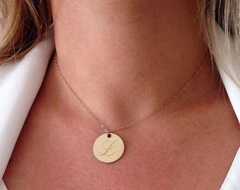 Disc Necklaces, Bridesmaid Gifts, Custom Name Necklace, Personalized Monogram Necklace, Initial Necklace