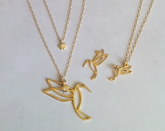 Gold Hummingbird Layering Pendant Necklaces, Birthday Gift,Children's Jewelry,Kids Jewelry,Girl Gift