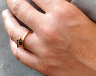 Black cz ring, band ring, Minimal gold ring, Engagement Gold ring, Minimalist jewelry, Stacking rings, Wedding ring