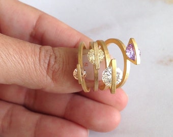 Unique Engagement Statement colorful Zircons Stacking Rings, gift for her, contemporary ring, fashion jewelry, gold ring