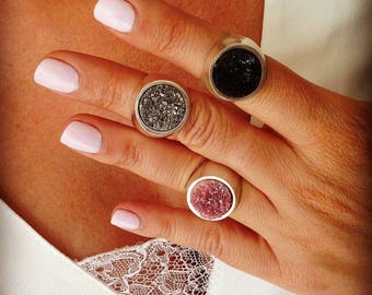 Unique rings, Signet Ring, Pinky Ring, Gold Signet Ring, Statement Ring, Druzy Jewelry, Silver Stone Ring, Druzy Stone, Quartz Stone Ring