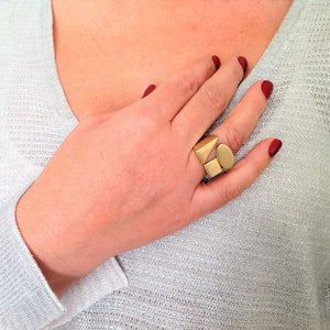 Geometric Ring, Unique Statement Ring, Modern Ring, Square Ring, Gold Statement Ring, Unique Ring, Contemporary Ring, Large Gold Ring