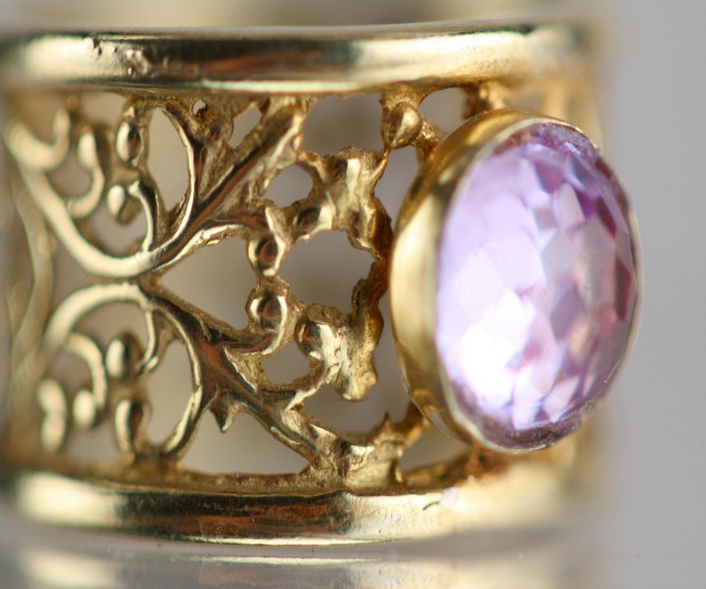 Gold Plated Princess Ring. Zirconia Ring. Cocktail Ring. Ring with Stone. Purple Ring. Lavender Stone Ring. Cubic Zirconia Ring image 1