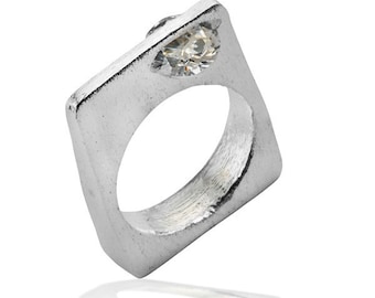 Silver Square Engagement Ring 925 Sterling Silver