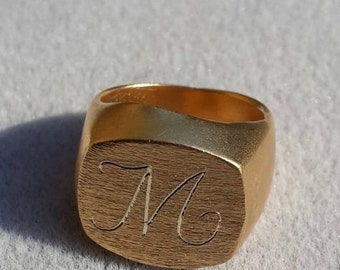 Gold Ring for Women, Signet Ring, Yellow Gold Ring, 14K Gold Ring, Engraved Ring, 18K Gold Ring, Personalized Ring, 14K Yellow Gold Ring