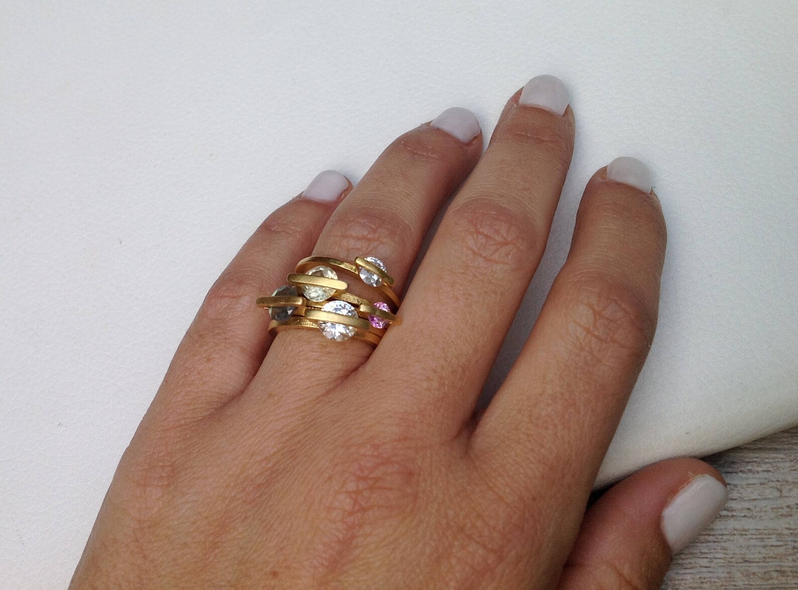 Unusual Ring Thin Ring Flat Ring Gold Plated Ring Stacking Etsy