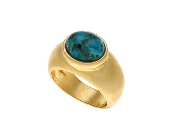 Gold Ring, Signet ring, Turquoise Ring, blue stone ring, Statement Ring, Unique Ring, Large Gold Ring, gemstone ring, wide ring