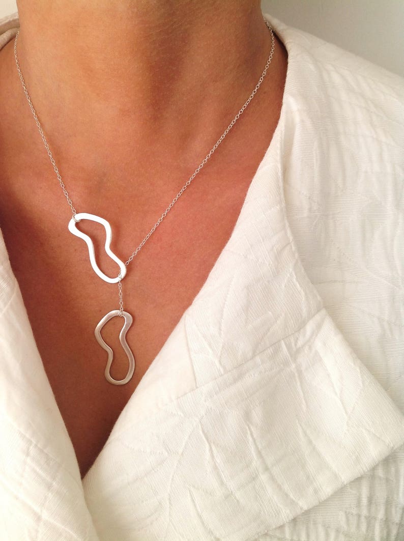 Lariat Necklace Y Necklace Double Charm Necklace Dainty Etsy