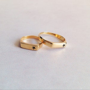 Personalized Pinky woman Ring, Gold Black Star Ring, gift for her, signet ring, gold star ring signet woman college ring thin stack ring
