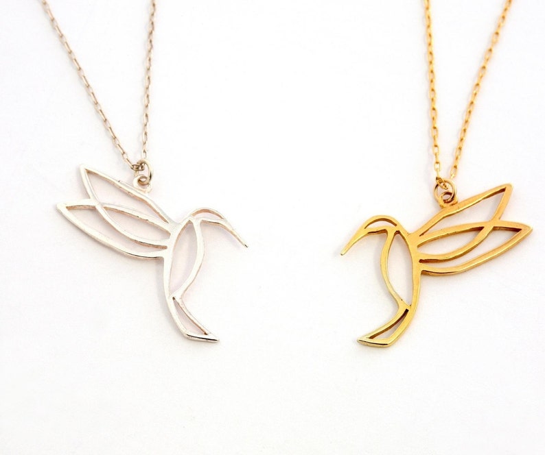 Hummingbird necklace tiny 14K gold hummingbird . 14K GOLD . Etsy