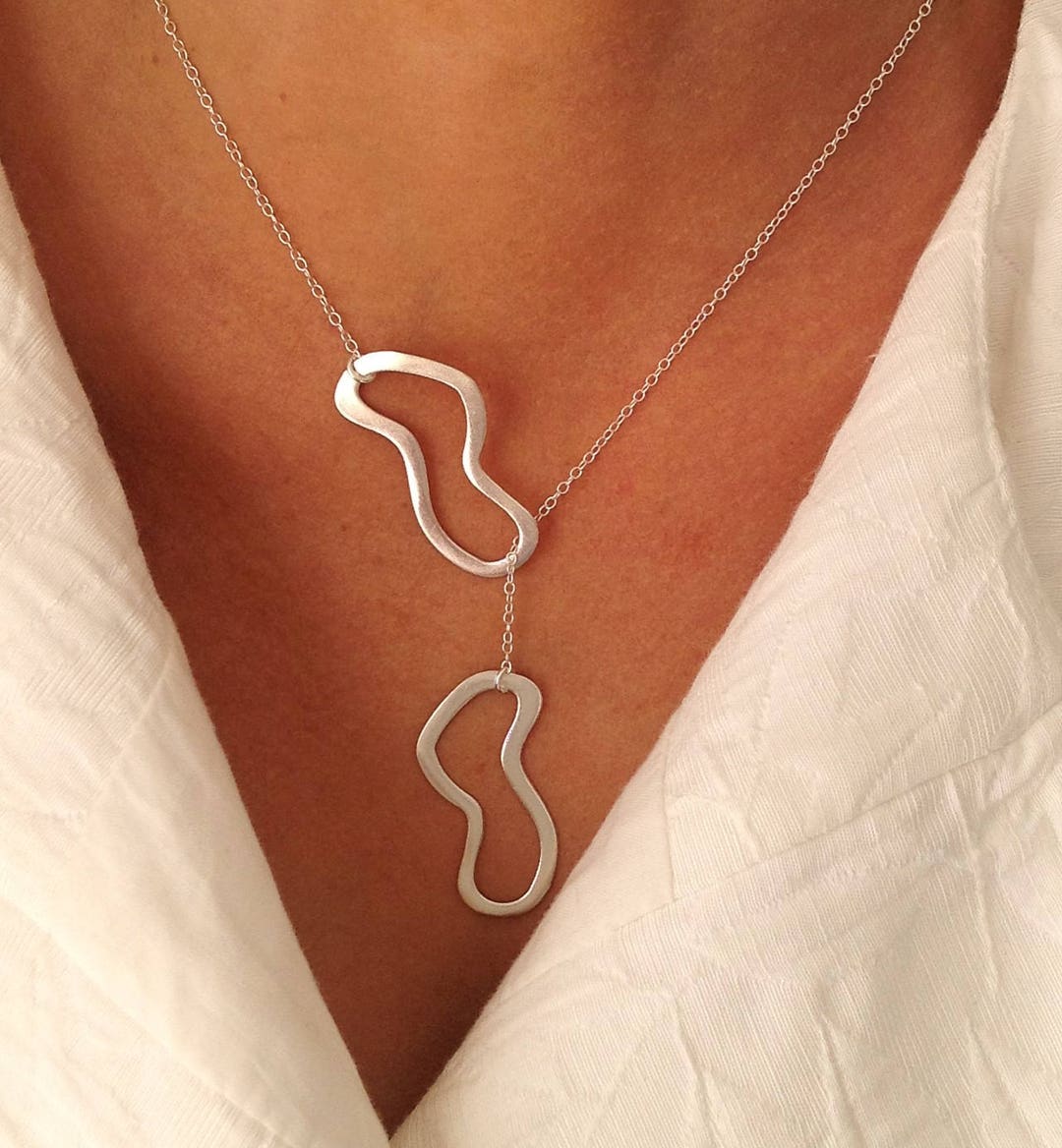 Lariat Necklace Y Necklace Double Charm Necklace Dainty Etsy