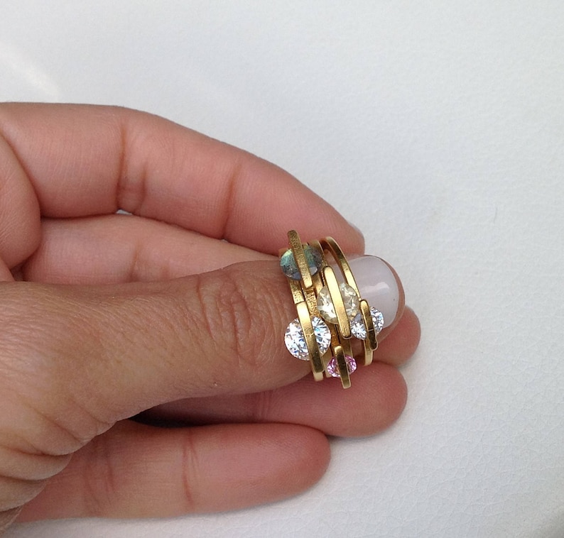Unusual Ring Thin Ring Flat Ring Gold Plated Ring Stacking Etsy