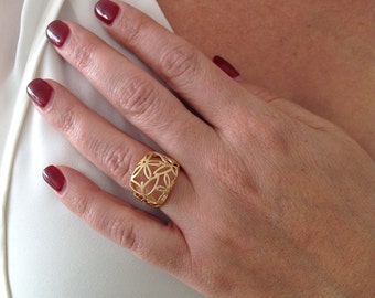 18K Ring, 14K Yellow Gold Ring, Gold Flower Ring, Gold Floral Jewelry, Gold Ring, Solid Gold Ring, Yellow Gold Flower, Delicate Gold Ring