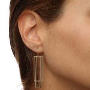 Plated Silver Earrings, Geometric Earrings, Women's Geometric Jewelry, Long Silver Earring, Rectangle Earrings, Statement Earrings, 925 Drop