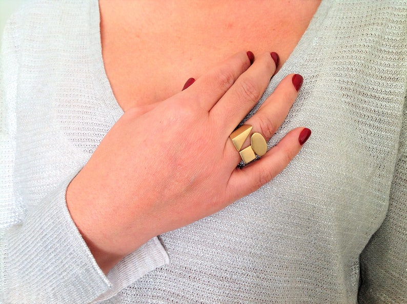 Geometric Ring, Statement Ring, Unique Ring, Gold Statement Ring, Large Gold Ring, Fashion Ring, Boho Ring, Wide Ring, Modern Ring image 2