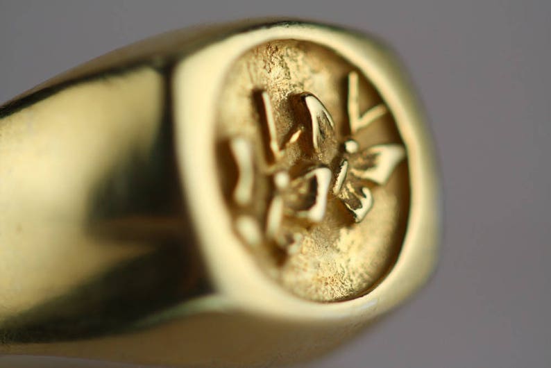 14K Solid Gold Signet Butterfly Ring image 3