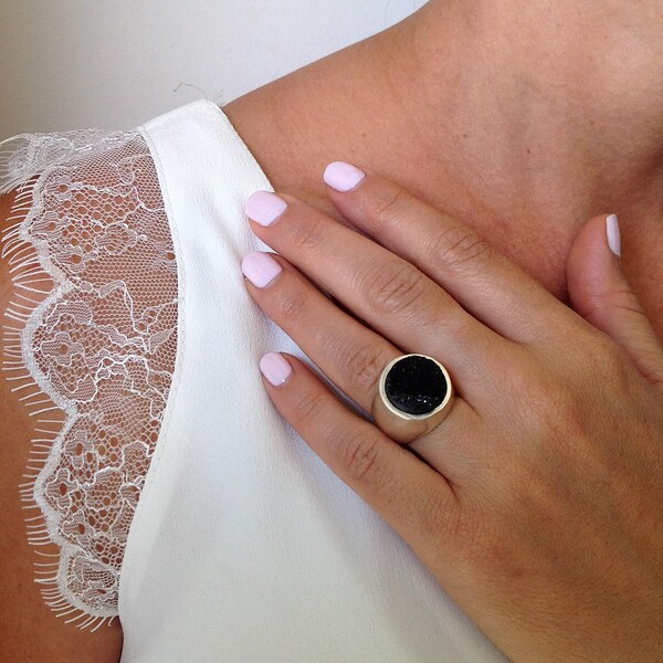 Black Stone Ring Etsy