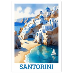 Santorini travel, Greece, Santorini travel poster, Santorini poster, Santorini art, travel poster Greece, Greece