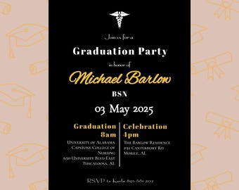 Invitación de graduación de enfermería, personalizable y editable (descarga digital)