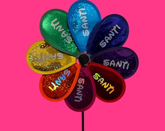 Personalisierte Gedenk-Windmühle aus PVC – Name für Sternenkind/Kindergrab, wetterfest, 71 cm, Ø 30 cm, Stange 57 cm