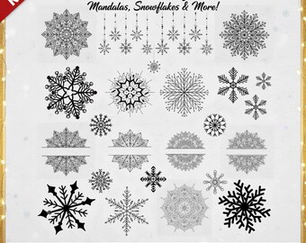 Sneeuwvlok SVG-bundel: wintermandala Designs for Crafts, unieke kerstbestanden (digitale download)