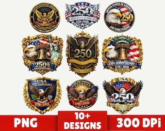 Amerika 250 jaar PNG-bundel 3D metallic patriottische adelaar clipart 1776-2026 Semi-quincentennial sublimatieontwerp