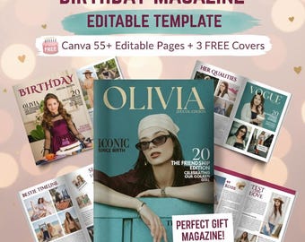 Gepersonaliseerde verjaardagstijdschriftsjabloon | Bewerkbaar Canva Magazine als cadeau voor vriend, partner en zus, fotoboek
