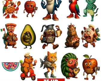 Italiaanse Brainrot PNG-bundel: 3D-chibi-meme-personages digitale download, Bombardino Crocodilo & Tralalero Tralala