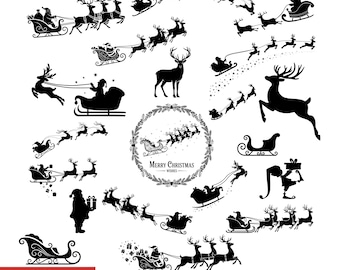 Santa's slee SVG: rendier silhouet snijden kerstbestanden, rendieren clipart, vakantie png (digitale download)