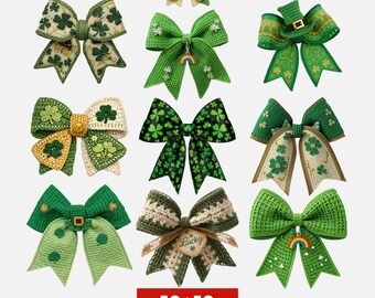 St. Patrick's Day-strik PNG-bundel | Shamrock-afbeeldingen en ontwerpen met geluksstrikje | Sublimatieafbeeldingen
