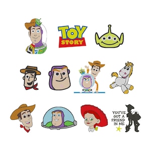 May include: A set of 10 embroidered patches featuring characters from the movie Toy Story. The patches include Woody, Buzz Lightyear, Jessie, Mr. and Mrs. Potato Head, Rex, Slinky Dog, Hamm, and the alien. The patches are all colorful and detailed, and they would be perfect for adding a touch of Toy Story fun to any project.