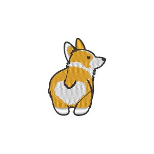 Peut inclure: Écusson brodé représentant un chien corgi de dos. Le corgi a un pelage jaune et blanc avec des détails noirs. Le patch est conçu avec un aspect cousu, lui donnant un aspect texturé. Le corgi regarde vers la droite.