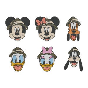 Może przedstawiać: Haftowane naszywki przedstawiające Myszka Miki, Myszka Minnie, Kaczor Donald, Kaczka Daisy, Goofy i Pluto. Każda postać nosi kapelusz safari. Naszywki mają schemat kolorów beżowy, czarny i różowy.