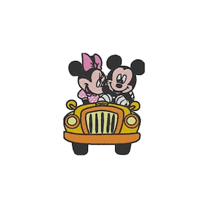 Embroidery Design Car Mickey Minnie Couple - 3 Sizes