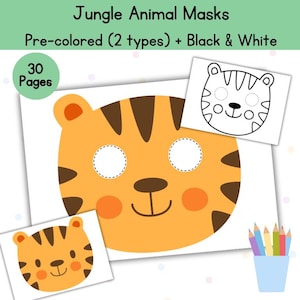 Printable Animal Masks for Kids | DIY Cut and Paste Craft | 10 Designs to Color, Cut and Wear | Includes B&W and Two Pre-Colored Versions