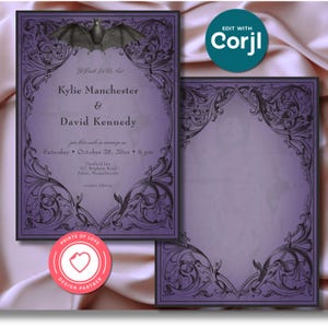 Vintage Bat Until Death Purple Halloween Wedding Gothic Invitation Template Digital Download