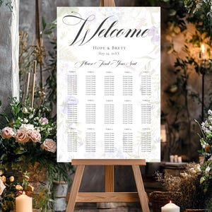 Rustic Lavender & Sage Green Wildflowers Wedding White Alphabetical Seating Chart Sign Template Digital Download
