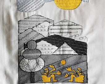 Sun-Soaked Silhouettes: A Dance of Light and Joy - Embroidery wall art