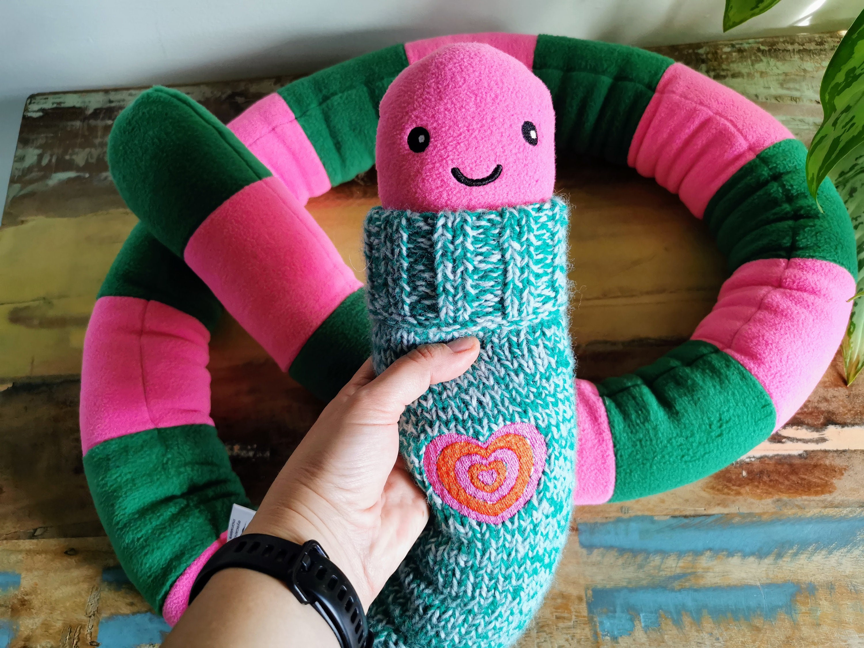 Giant Cuddling Worm Plush Dressed in Knitted Turtleneck, Love Messenger ...
