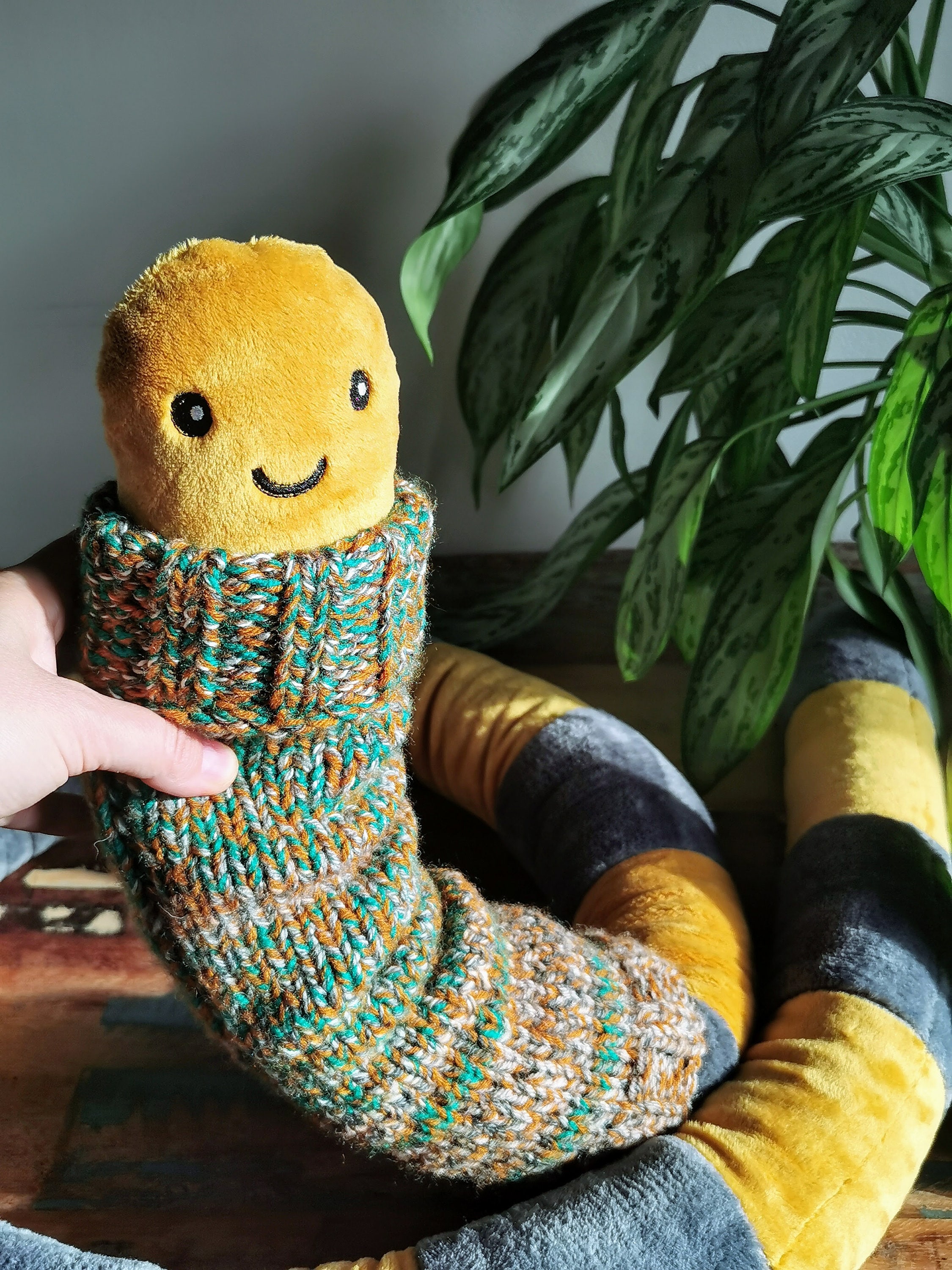 Giant Cuddling Worm Plush With Knitted Turtleneck, Fun Fantasy Creature ...